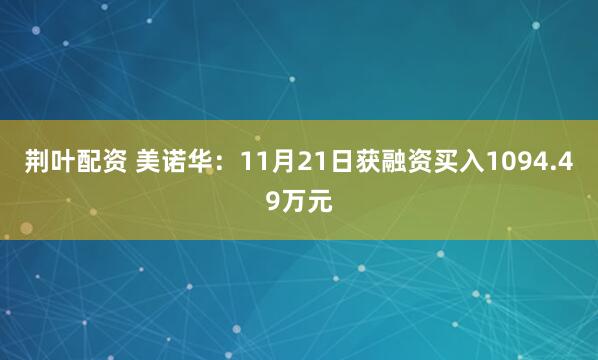 荆叶配资 美诺华：11月21日获融资买入1094.49万元